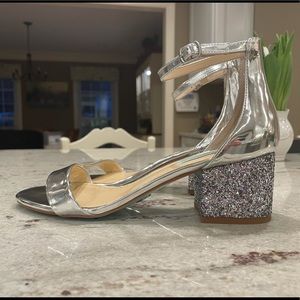 Betsey Johnson Silver Sparkle Mirrored Block Heel - Eras tour!!!